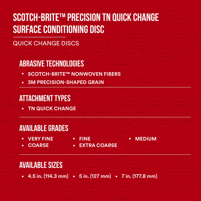 Scotch-Brite Precision Surface Conditioning TN Quick Change Disc, PN-DN, Coarse
