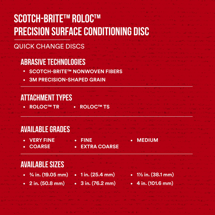 Scotch-Brite Roloc Precision Surface Conditioning Disc, PN-DS, Coarse,
TS, 2 in
