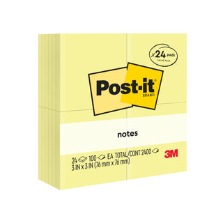 Post-it® Notes 654-24VAD, 3 in x 3 in (76 mm x 76 mm) Canary Yellow