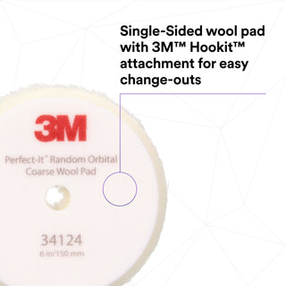 3M Perfect-It Random Orbital Wool Compounding Pad 34124, Coarse,White, 6 in