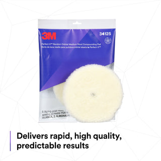 3M Perfect-It Random Orbital Wool Compounding Pad 34125, Medium,White, 6 in