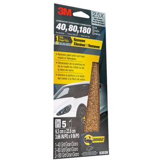 3M Sandpaper 03039, Asst Grit, 3-2/3 in x 9 in, 5/Pack