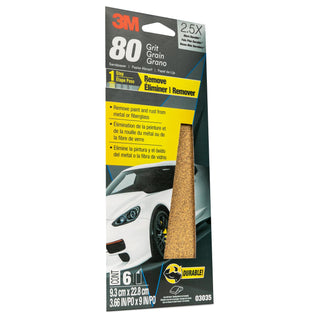 3M Sandpaper 03035, 80 Grit, 3-2/3 in x 9 in, 6/Pack