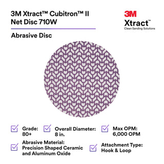 3M Xtract Cubitron II Net Disc 710W, 80+, 8 in x NH, Die 800L