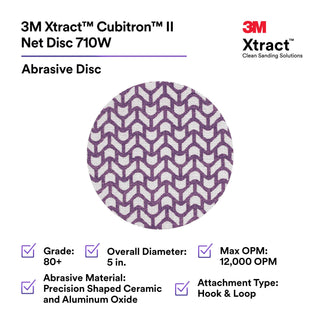 3M Xtract Cubitron II Net Disc 710W, 80+, 5 in x NH, Die 500X,
50/Carton