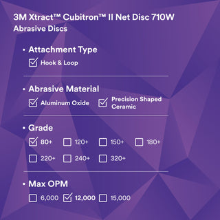 3M Xtract Cubitron II Net Disc 710W, 80+, 5 in x NH, Die 500X,
50/Carton