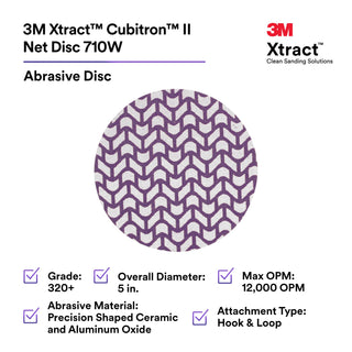 3M Xtract Cubitron II Net Disc 710W, 320+, 5 in x NH, Die 500X, 50/inner