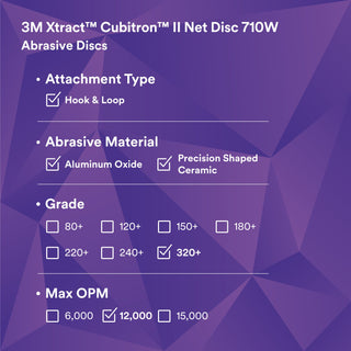 3M Xtract Cubitron II Net Disc 710W, 320+, 5 in x NH, Die 500X, 50/inner