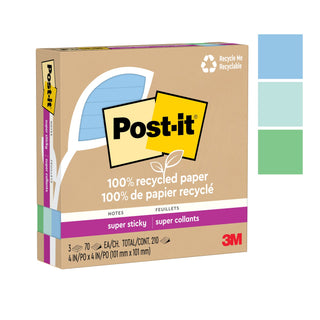 Post-it® Super Sticky Recycled Notes 675R-3SST, 4 in x 4 in (101 mm x 101 mm)