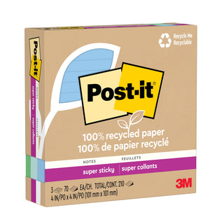 Post-it® Super Sticky Recycled Notes 675R-3SST, 4 in x 4 in (101 mm x 101 mm)