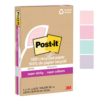 Post-it® Super Sticky Recycled Notes 4621R-4SSNRP, 4 in x 6 in