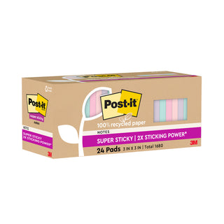 Post-it® Super Sticky Recycled Notes 654R-24SSNRPCP, 3 in x 3 in