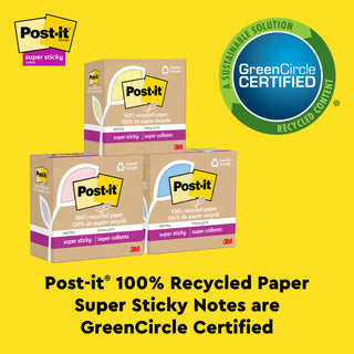 Post-it® Super Sticky Recycled Notes 654R-12SST, 3 in x 3 in (76 mm x 76 mm)