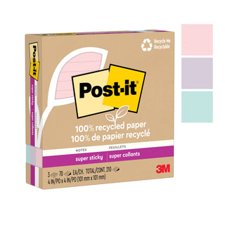 Post-it® Super Sticky Recycled Notes 675R-3SSNRP, 4 in x 4 in (101 mm x 101 mm)