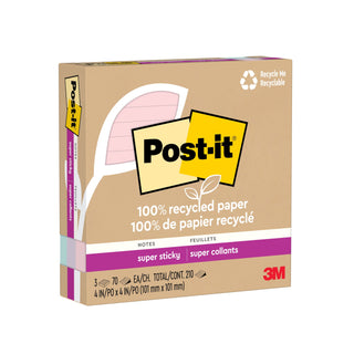 Post-it® Super Sticky Recycled Notes 675R-3SSNRP, 4 in x 4 in (101 mm x 101 mm)