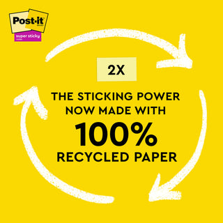 Post-it® Super Sticky Recycled Notes 655R-12SSCY, 3 in x 5 in (76 mm x 127 mm)