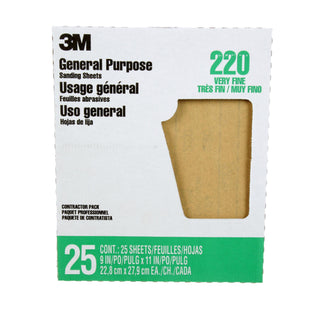 3M Aluminum Oxide Sandpaper 99401NA-M, 9 in x 11 in, 220 grit