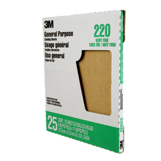 3M Aluminum Oxide Sandpaper 99401NA-M, 9 in x 11 in, 220 grit