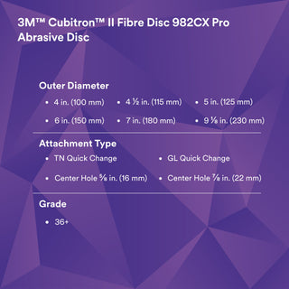 3M Cubitron II Fibre Disc 982CX Pro, 36+, 7 in x 7/8 in, Die 700BB