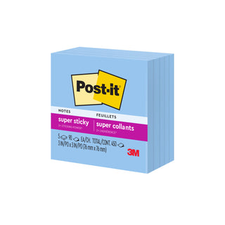 Post-it® Super Sticky Notes 654-5SSBW, 3 in x 3 in (76 mm x 76 mm)