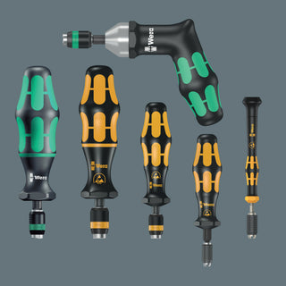 Wera Series 7400 Kraftform pistol handle, pre-set adjustable torque screwdrivers (3.0-8.8 Nm) with Rapidaptor quick-release chuck, 7463 x 4.0 Nm x 4.0-8.8 Nm