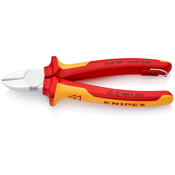 Knipex 70 06 180 T 7 1/4" Diagonal Cutters-1000V Insulated-Tethered Attachment