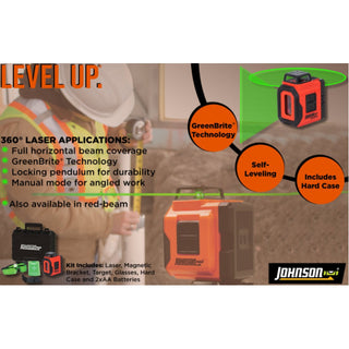 Johnson 40-6607 Self-Leveling 360° Laser w/Plumb Line Kit with GreenBrite Technology