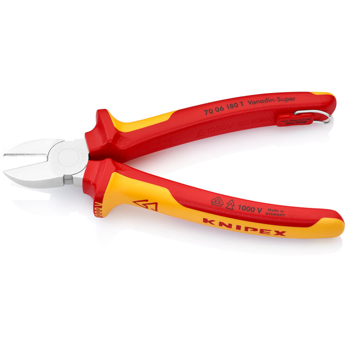 Knipex 70 06 180 T 7 1/4" Diagonal Cutters-1000V Insulated-Tethered Attachment