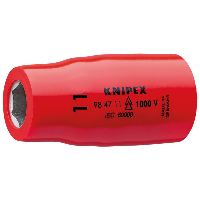 Knipex 98 47 11 1/2" Drive Hex Socket-1000V Insulated, 11 mm