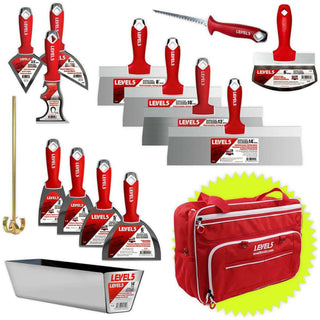 Level5 5-681 Premium Joint, Taping, & Specialty Knives, Mixer, Jab Saw, Mud Pan + Free Bag