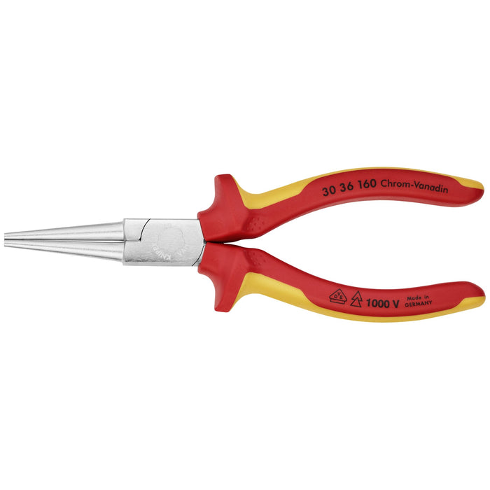 Knipex 30 36 160 6 1/4" Long Nose Pliers-Round Tips-1000V Insulated