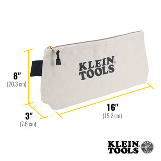 Klein Tools 62042 Zipper Bag, Extra-Long Canvas Tool Pouch, 16-Inch, Natural