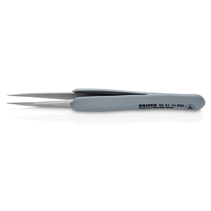 Knipex 92 21 14 ESD 4" Premium Stainless Steel Precision Tweezers-Pointed Tips-ESD Rubber Handles