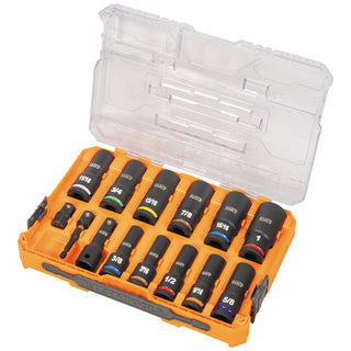 Klein Tools 65111IMPCT KNECT 1/2" Drive Deep Well Impact Socket Set, SAE, 14 Pc.