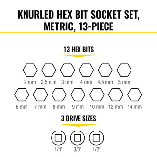 Klein Tools 65213HEXM Knurled Hex Bit Socket Set, Metric, 13 Pc.