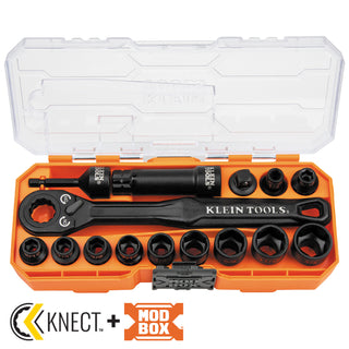 Klein Tools 65400 Impact-Rated Pass Through Socket Set, 8 1/2" Drive, 15 Pc.