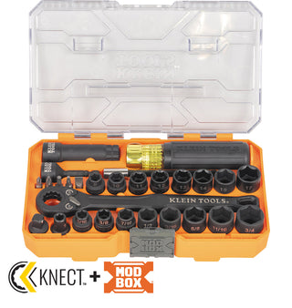 Klein Tools 65400KNECT KNECT Essential Pass Through Impact Socket Set, SAE and Metric, 28 Pc.