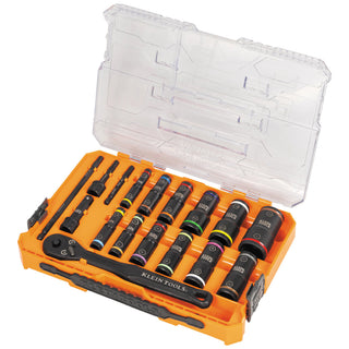 Klein Tools 65626 KNECT Flip-24 Deep-Well, Heavy-Duty Impact Socket Set, SAE & Metric, 18 Pc.