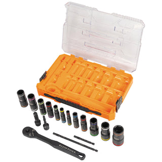 Klein Tools 65626 KNECT Flip-24 Deep-Well, Heavy-Duty Impact Socket Set, SAE & Metric, 18 Pc.