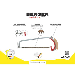 Berger Tools 69042 Bow Style Pruning Saw, Wood Handle, 14 Inch