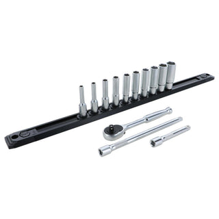 Wiha Tools 33392 1/4 Inch Drive Deep Socket Set 5/32-9/16 with Ratchet and Extensions 13-Piece