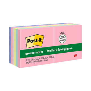 Post-it® Greener Notes 654-RP-A, 3 in x 3 in (76 mm x 76 mm), Helsinki colors