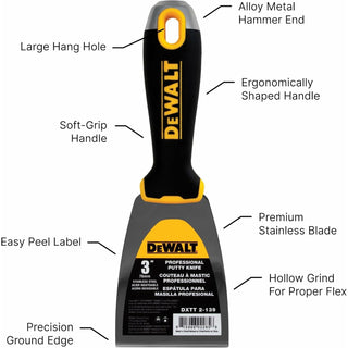 Dewalt DXTT-2-139 3 in. Stainless Steel Putty Knife with Soft Grip Handle