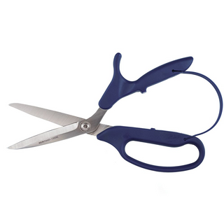 Heritage Cutlery 7231S 9 1/4'' SS Bent Industrial Shear / Serrated Blade / Straight Top Handle / Self Opening