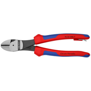 Knipex 74 22 200 T BKA 8" High Leverage 12° Angled Diagonal Cutters-Tethered Attachment