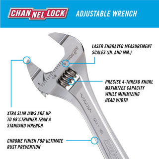 Channellock 806SW BULK 6-Inch Precision Adjustable Wrench with Extra Slim Jaw