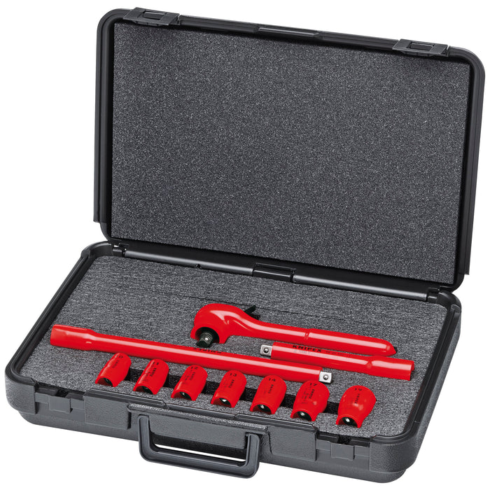 Knipex 98 99 11 S4 10 Pc Socket Set, 3/8" Drive, Metric-1000V Insulated