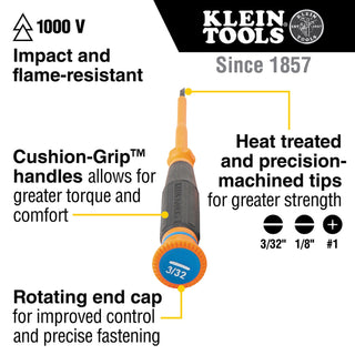 Klein Tools 6254INS Insulated Precision Screwdriver, Slotted 1/8-Inch