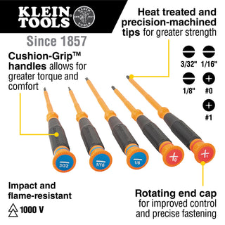 Klein Tools 85615INS Insulated Precision Screwdriver Set, 5-Piece