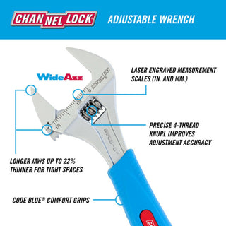 Channellock 8WCB BULK 8-Inch CODE BLUE WideAzz Adjustable Wrench